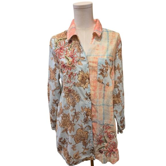 Soft Surroundings Tops - Soft Surroundings Embroidered Patch Pastel Long Sleeve Button Down Shirt Medium